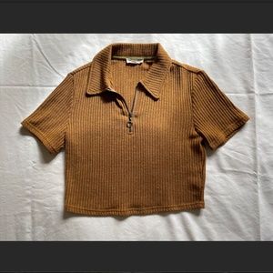 Retro 70s zip-up crop top Polo Golden Dark Yellow / Gold Bronze Mustard Brown